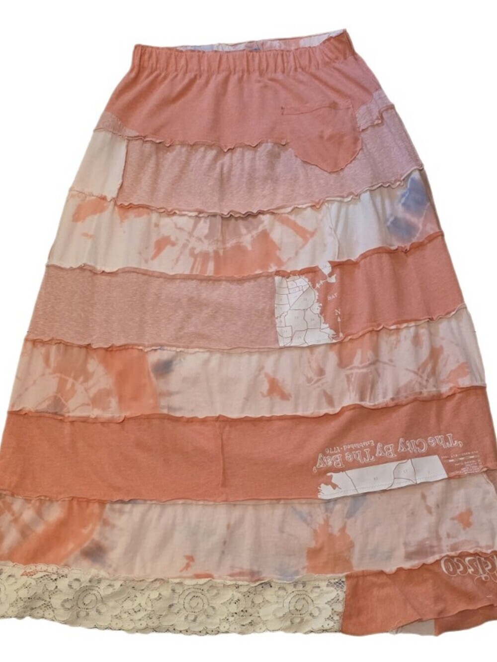 Multiple Threads Upcycled Boho Patchwork Maxi Skirt Pink Lace Rare find - Picture 4 of 13